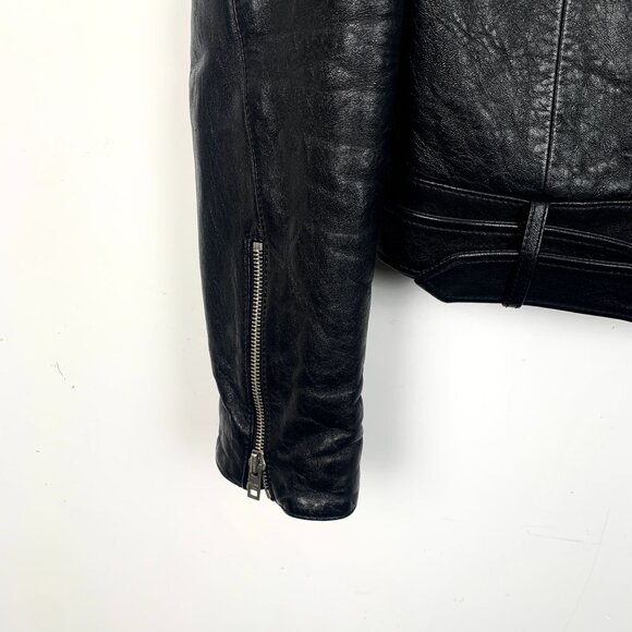 Celine Womens Black Lambskin Leather Buttoned Jacket With Belt & Zipper Details - Picture 5 of 8